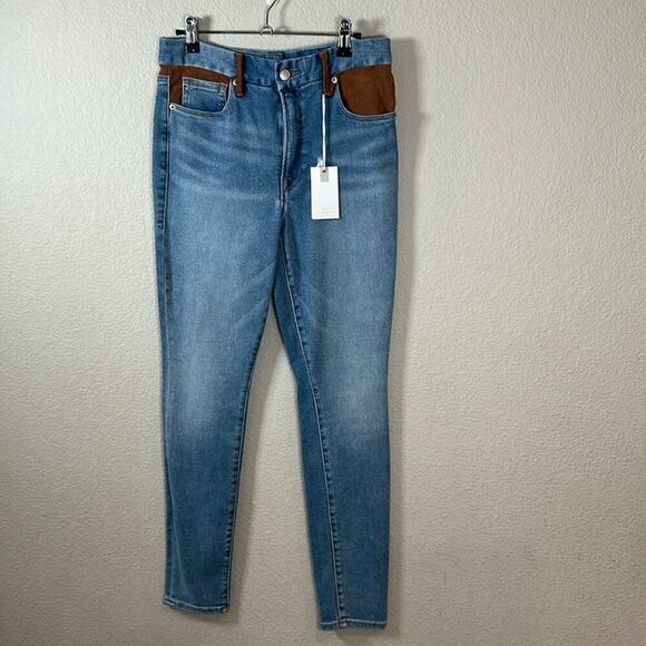 Good American Denim - Good American Good Legs Suede Mixing Skinny Jeans Denim Light Wash Mixed